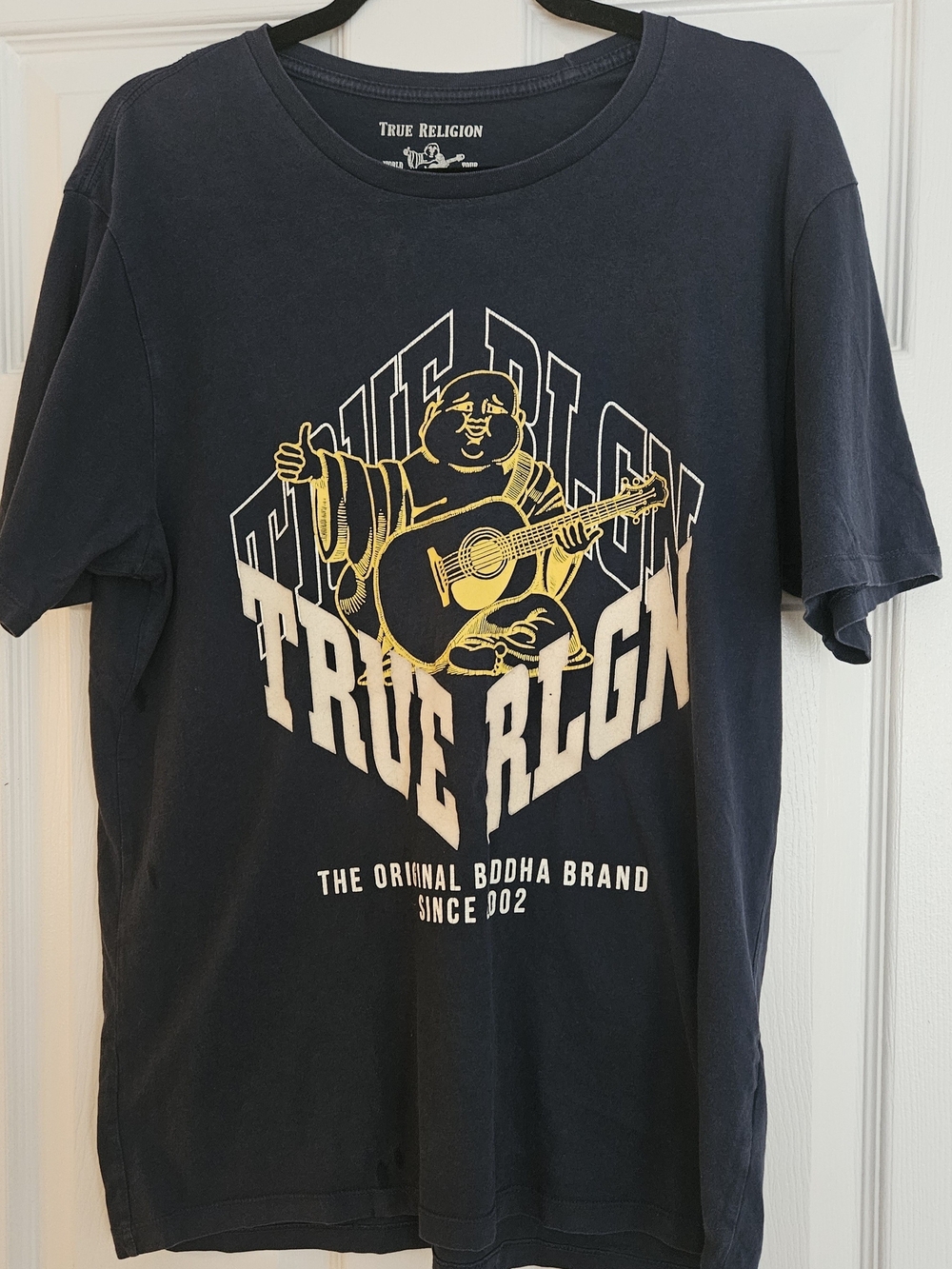 True Religion Navy Short Sleeve Graphic Logo Tee with Gold Print